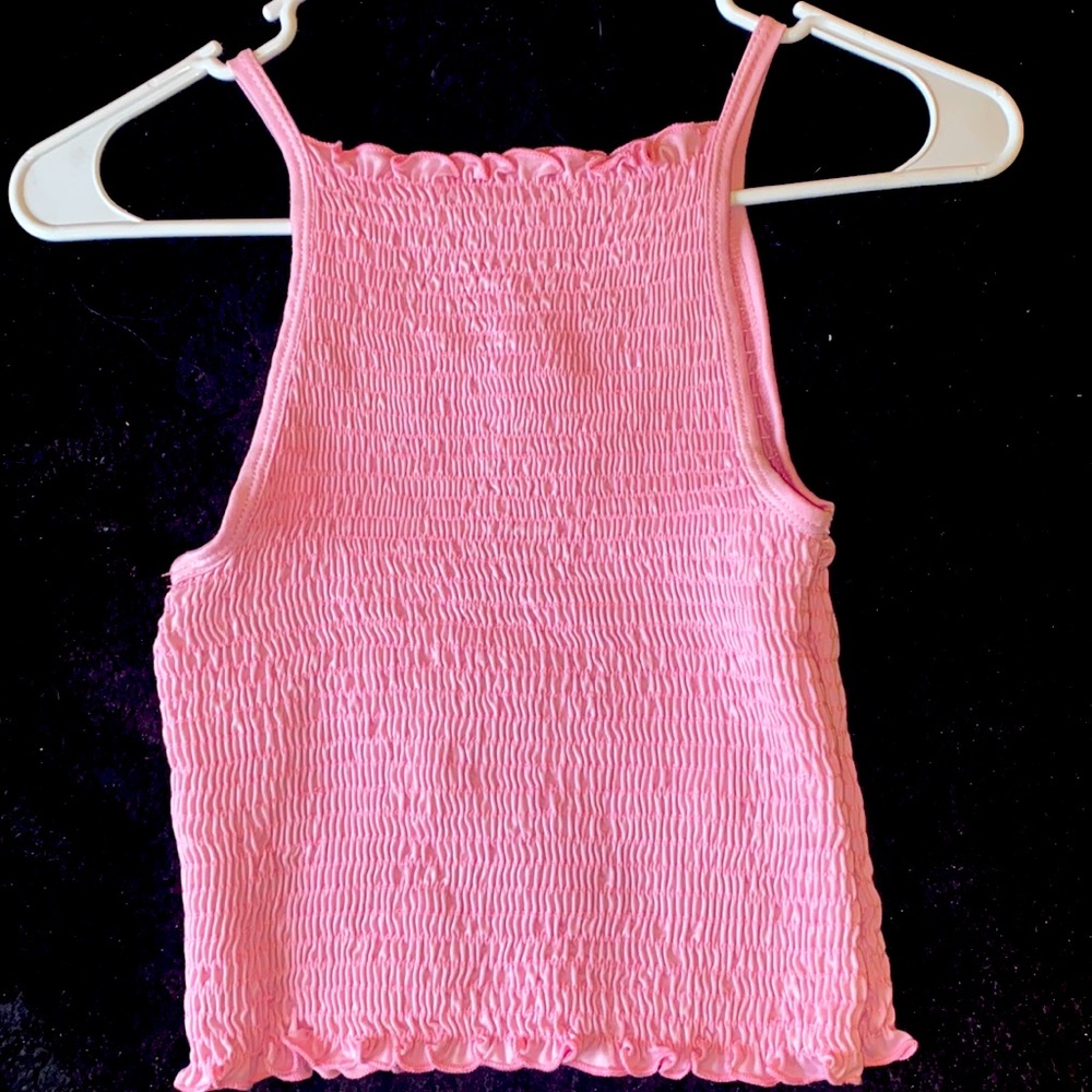 pink high neck cropped top